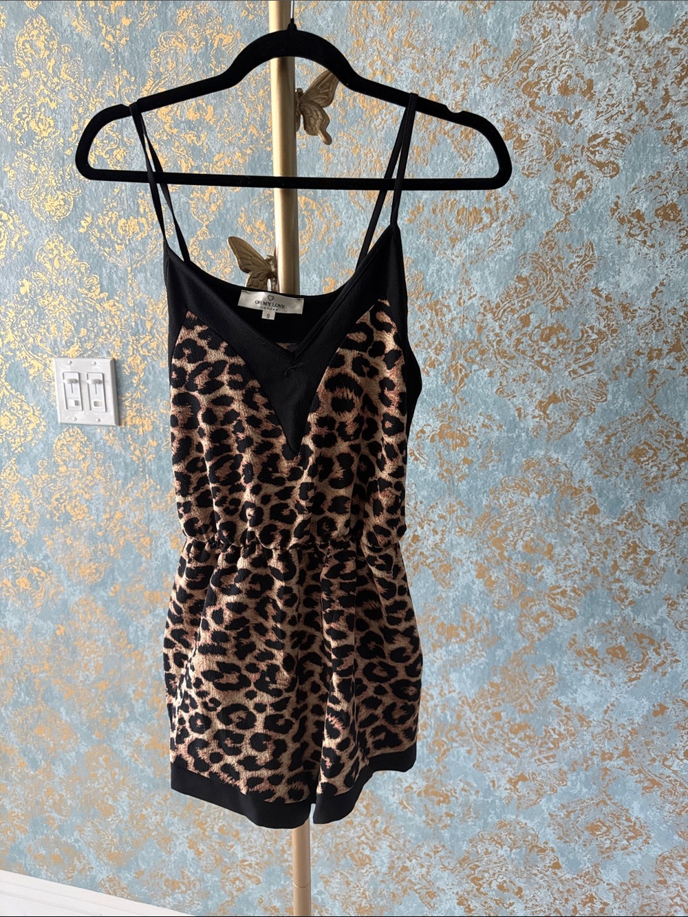 Leopard Print Romper with Black Trim